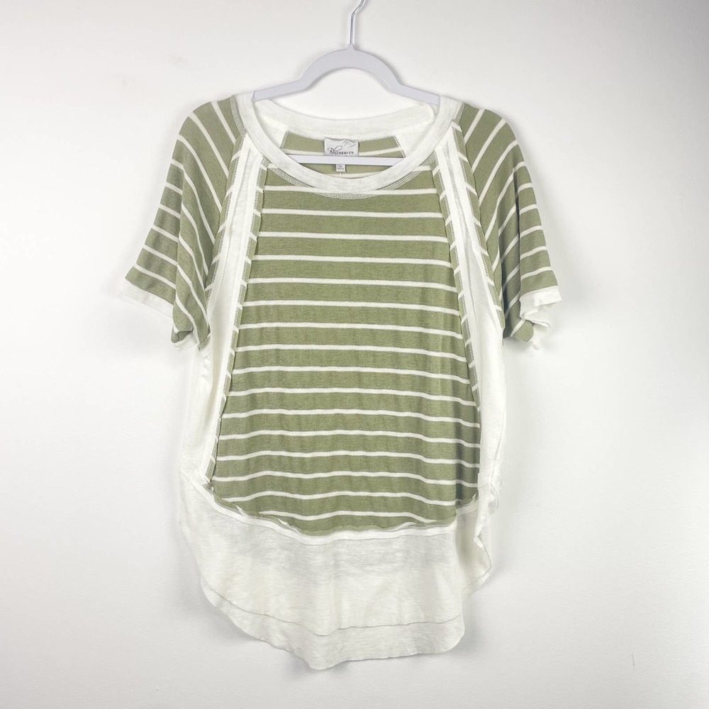 NEW Blu Heaven Striped Blouse Green Ivory Size Small